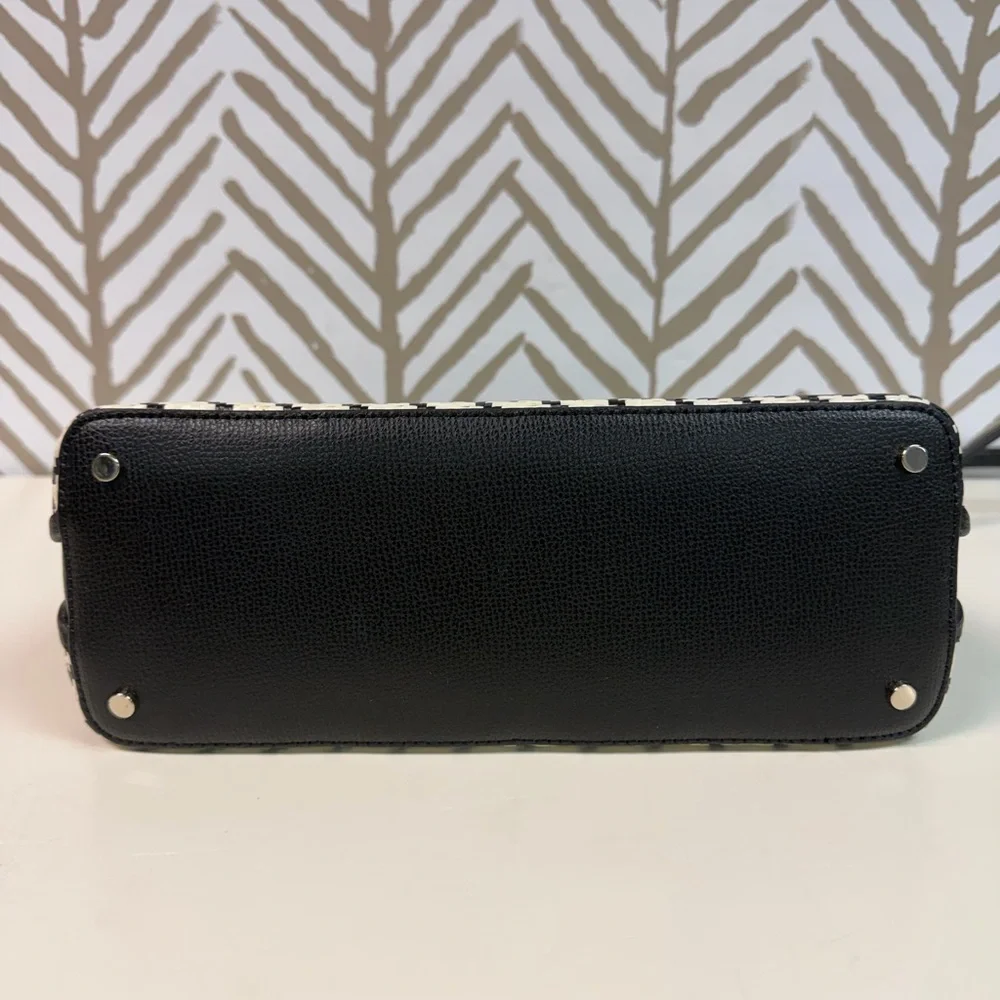 New Kate Spade Small Darcy Houndstooth Straw Satchel with Crossbody Strap - Picture 6 of 9